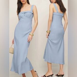 NEW ANTHROPOLOGIE Reformation Tancy light blue Button Front Midi Dress 6